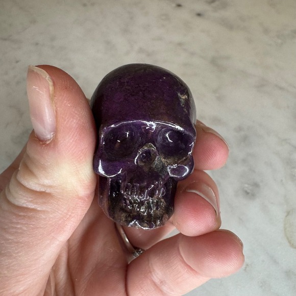 Crystal Skull Figurine Purple Amethyst Carving Healing Stone‎ Decor - Picture 1 of 9